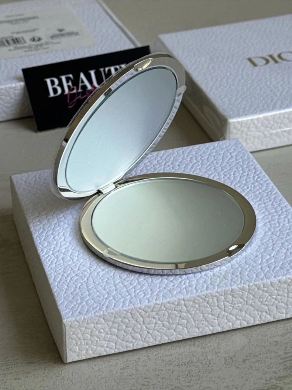Dior Silver Geometric Quilted Compact Double - Sided Mirror